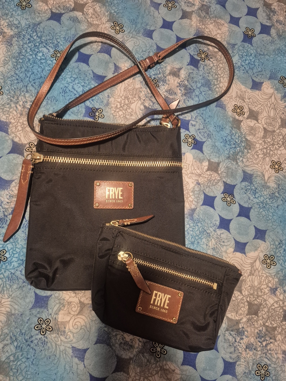 FRYE Black Crossbody Bag with Matching Pouch